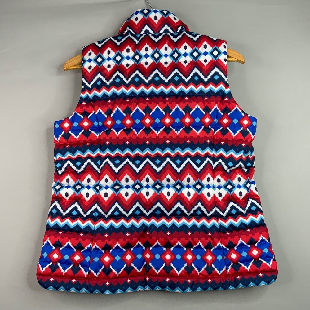Lands End Women's Puffer Vest Size S/P 6-8 Red Blue White Patterned Down Fill - Picture 2 of 7